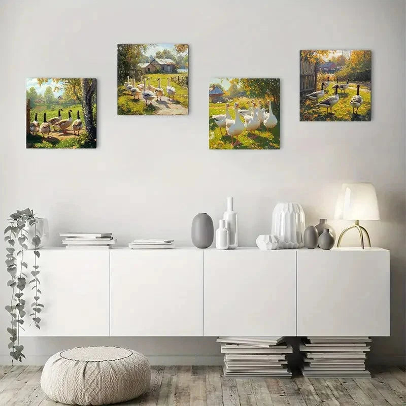 4pcs Ducks in the grass Wall Art Canvas Framed