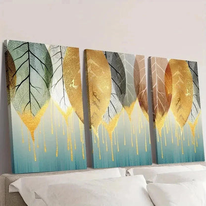 3pcs Designs of Golden Falling Leaves Wall Art Set Canvas Framed 40x60cm - High Quality Print 100% Australian Made Wall Canvas Ready to Hang