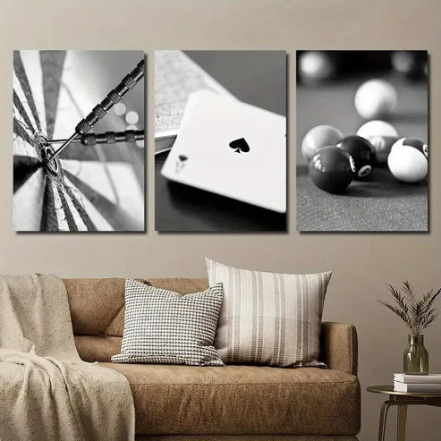 3pcs Dartboard with Bullseye Ace of Spades Wall Art Set Canvas Unframed - High Quality Print 100% Australian Made Wall Canvas