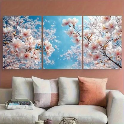 3pcs Blooming Blossom Tree Blue Sky Perfect Wall Art Set Canvas Framed 40x60cm - High Quality Print 100% Australian Made Wall Canvas Ready to Hang