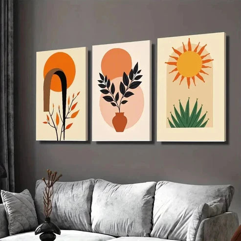 3pcs Boho Style Modern Abstract Sun Wall Art Set Canvas Unframed - High Quality Print 100% Australian Made Wall Canvas