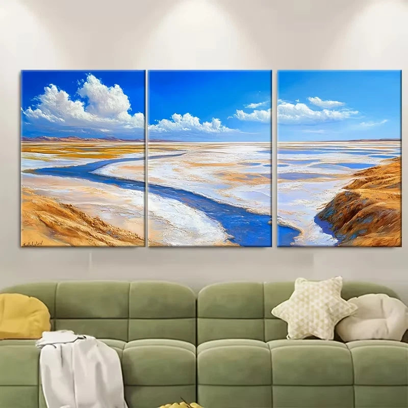 3pcs Chott El Jerid Salt Tunisian Desert Landscape Metal Print Ready to Hang Art