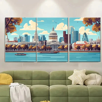 3pcs Vibrant Cityscape River Thames Metal Print Ready to Hang Art