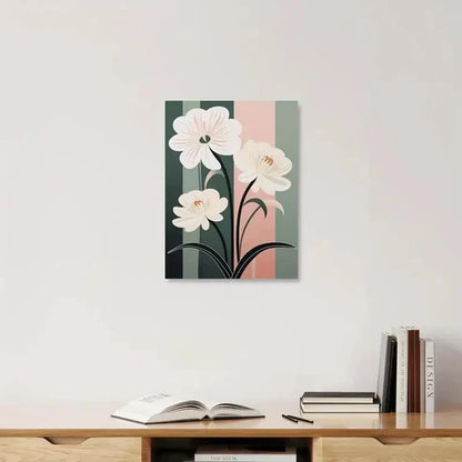 Beautiful Flowers On a Green And Pink Painting 60x90cm Metal Print Ready to Hang