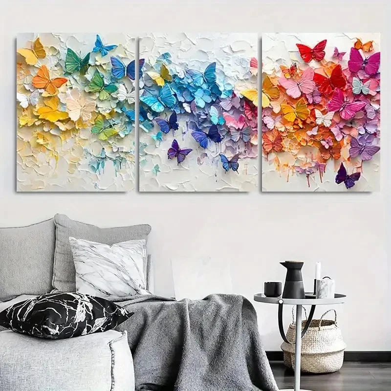 3pcs Floral Design with Vibrant Butterflies Metal Print Ready to Hang Art