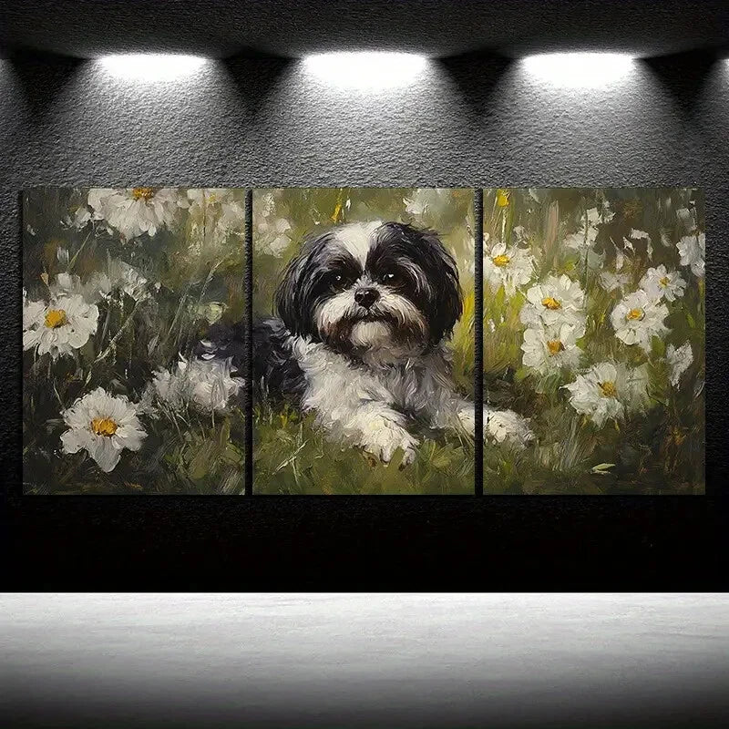 3pcs Featuring Dogs on The Grass Metal Print Ready to Hang Art