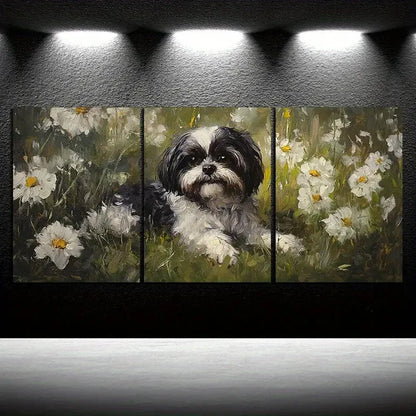 3pcs Featuring Dogs on The Grass Metal Print Ready to Hang Art