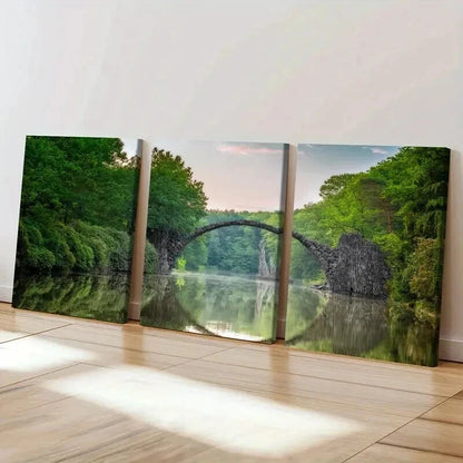 3pcs Serene Lake & Devils' Bridge Landscape Wall Art Set Canvas Framed 40x60cm - High Quality Print 100% Australian Made Wall Canvas Ready to Hang
