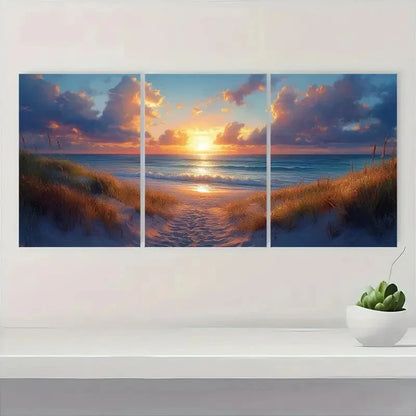 3pcs Lateral Beach Sunset Modern Landscape D Wall Art Set Canvas Framed 40x60cm - High Quality Print 100% Australian Made Wall Canvas Ready to Hang
