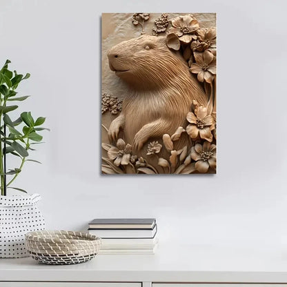 Serene Capybara Surrounded by Heart Painting  40x60cm Metal Print Ready to Hang