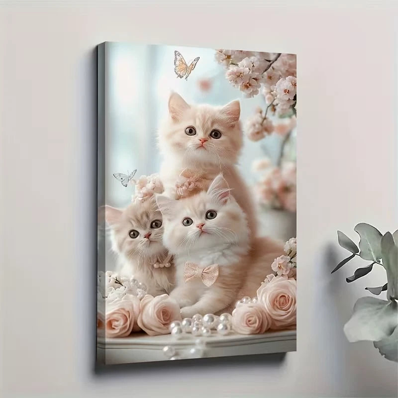 Adorable Kittens with Flowers Metal Print Ready to Hang