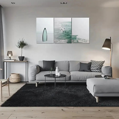 3pcs Ocean Waves Lifeguard Tower and Surfboard Metal Print Ready to Hang Art