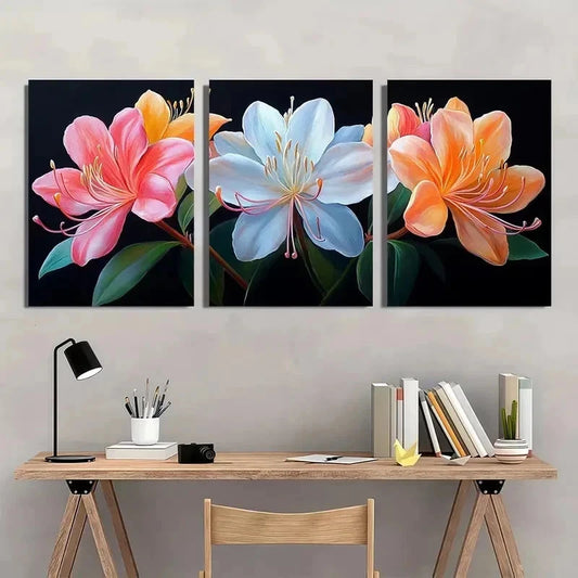 3pcs Honeysuckle Flower Colorful Nature Perfect Wall Art Set Canvas Framed 40x60cm - High Quality Print 100% Australian Made Wall Canvas Ready to Hang