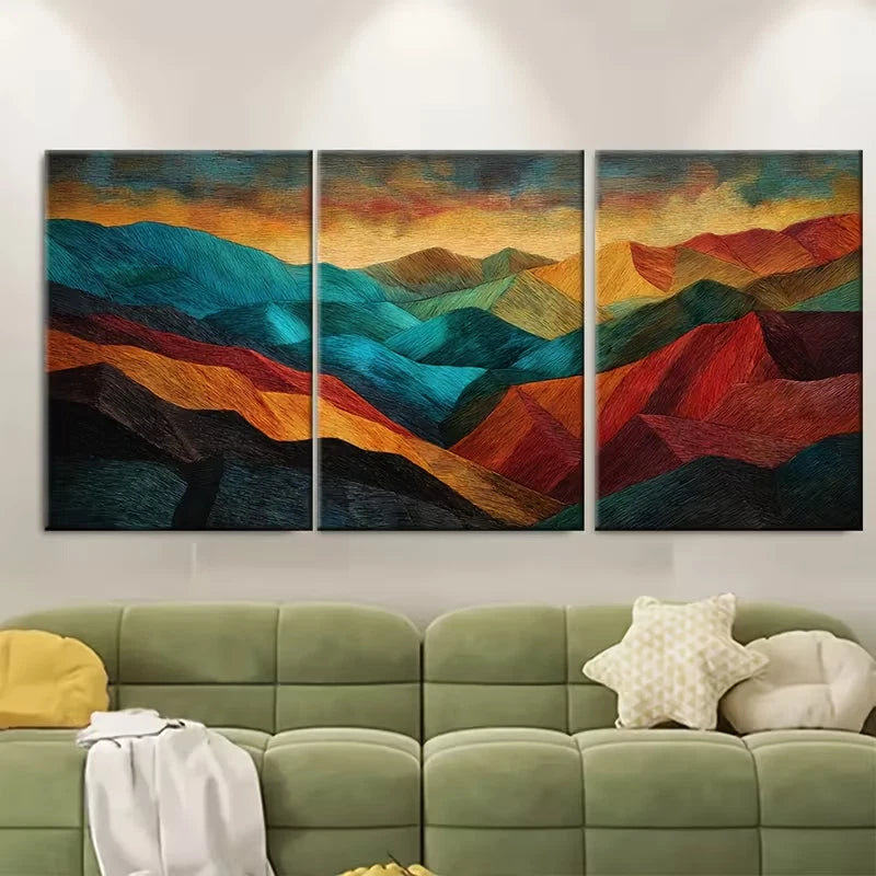 3pcs Abstract Painting Autumn Landscape Metal Print Ready to Hang Art