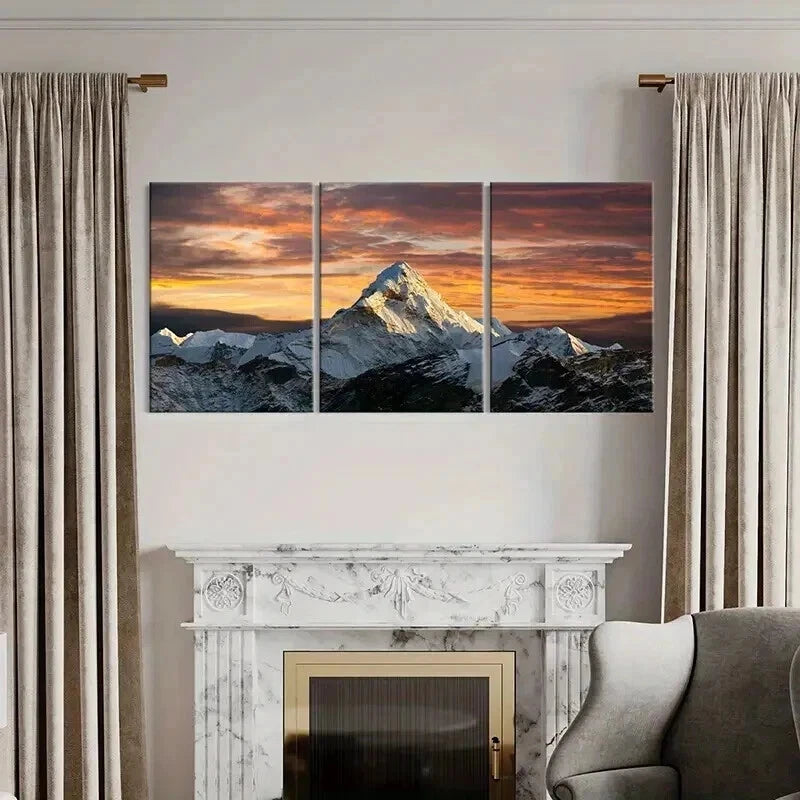 3pcs Natural Landscape Snow Mountains Sunset Wall Art Set Canvas Framed 40x60cm - High Quality Print 100% Australian Made Wall Canvas Ready to Hang