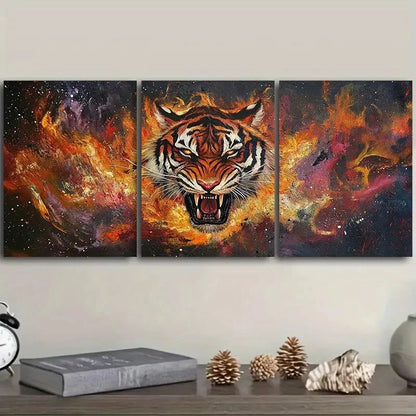 3pcs Flame Tiger ART Painting Wall Art Set Canvas Framed 50x70cm - High Quality Print 100% Australian Made Wall Canvas Ready to Hang