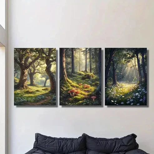 3pcs Forest & Flowers Nature Landscape Wall Art Set Canvas Unframed - High Quality Print 100% Australian Made Wall Canvas