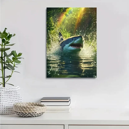 Realistic Splash Scene with Lush Green Meadow 40x60cm Metal Print Ready to Hang