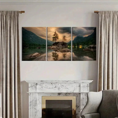 3pcs Forest Stones in the Lake & Lightning Wall Art Set Canvas Framed 40x60cm - High Quality Print 100% Australian Made Wall Canvas Ready to Hang