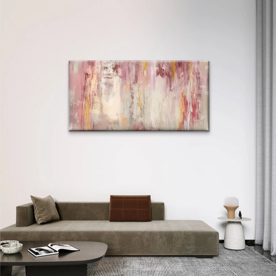Pink Yellow Stripes Wall Art Canvas Office Home Room Framed 120x60cm