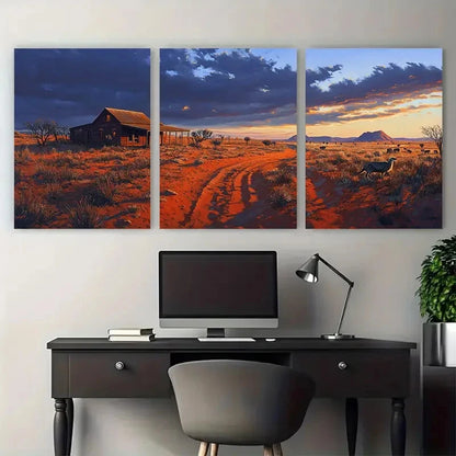 3pcs Australian Outback at Blue Hour, Red Sand Wall Art Set Canvas Framed 40x60cm - High Quality Print 100% Australian Made Wall Canvas Ready to Hang