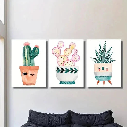 3pcs Succulent Cactus Wall Art Canvas Unframed - High Quality Print 100% Australian Made Wall Canvas