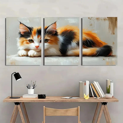 3pcs Calico Cat Oil Animals Perfect Wall Art Set Canvas Framed 40x60cm - High Quality Print 100% Australian Made Wall Canvas Ready to Hang