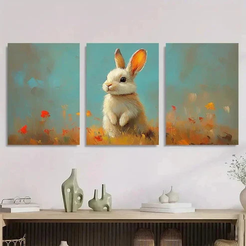 3pcs Easter Bunny Semi Abstract Wall Art Canvas Unframed - Hi0gh Quality Print 100% Australian Made Wall Canvas
