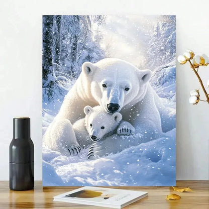 Polar Bear Cub Playing with Its Mother in The Snow  40x60cm Metal Print Ready to Hang