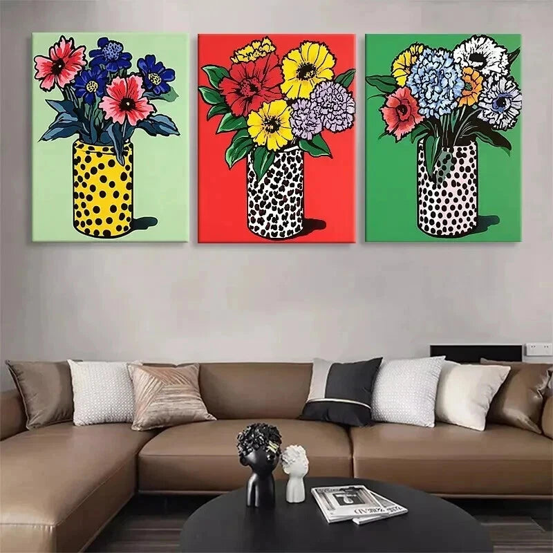 3pcs Colorful Floral Flower Vases Perfect Wall Art Set Canvas Framed 60x90cm - High Quality Print 100% Australian Made Wall Canvas Ready to Hang