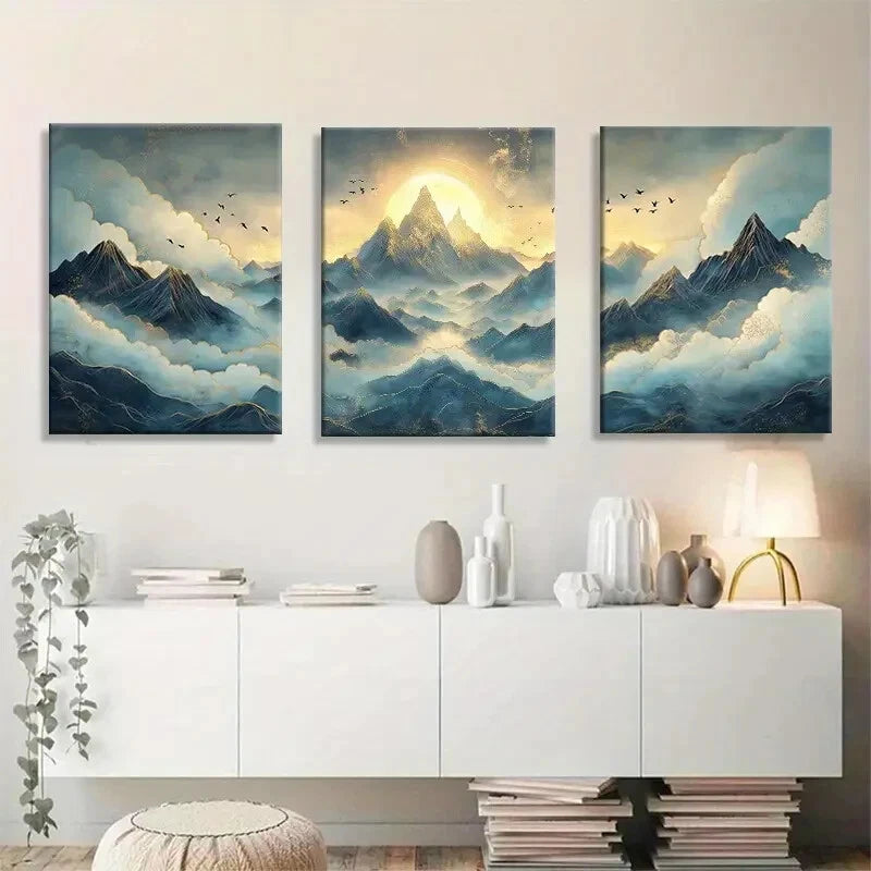 3pcs Stunning Mountain and Clouds Metal Print Ready to Hang Art
