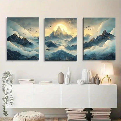 3pcs Stunning Mountain and Clouds Metal Print Ready to Hang Art