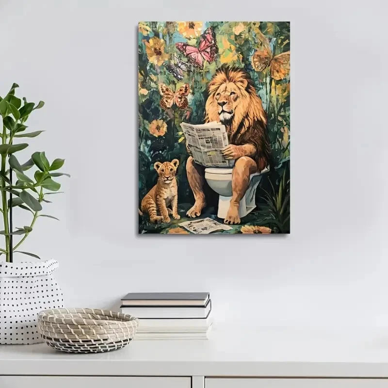 Beautiful Depicting a Lion Family Painting 40x60cm Metal Print Ready to Hang