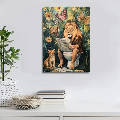 Beautiful Depicting a Lion Family Painting 40x60cm Metal Print Ready to Hang