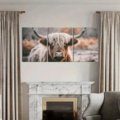 3pcs Animal Aesthetic Highland Cattle Wall Art Set Canvas Framed 40x60cm - High Quality Print 100% Australian Made Wall Canvas Ready to Hang