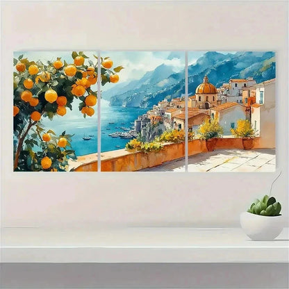 3pcs Tree Artwork Italian Cityscape Perfect Wall Art Set Canvas Framed 40x60cm - High Quality Print 100% Australian Made Wall Canvas Ready to Hang