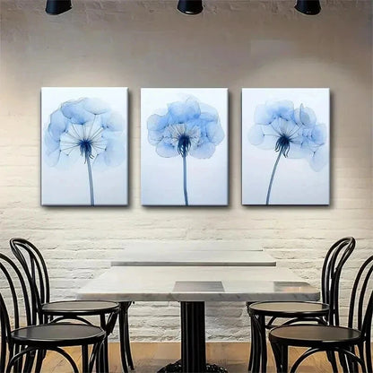 3pcs Soft and Elegant Flower Blue Floral Perfect Wall Art Set Canvas Framed 50x70cm - High Quality Print 100% Australian Made Wall Canvas Ready to Hang