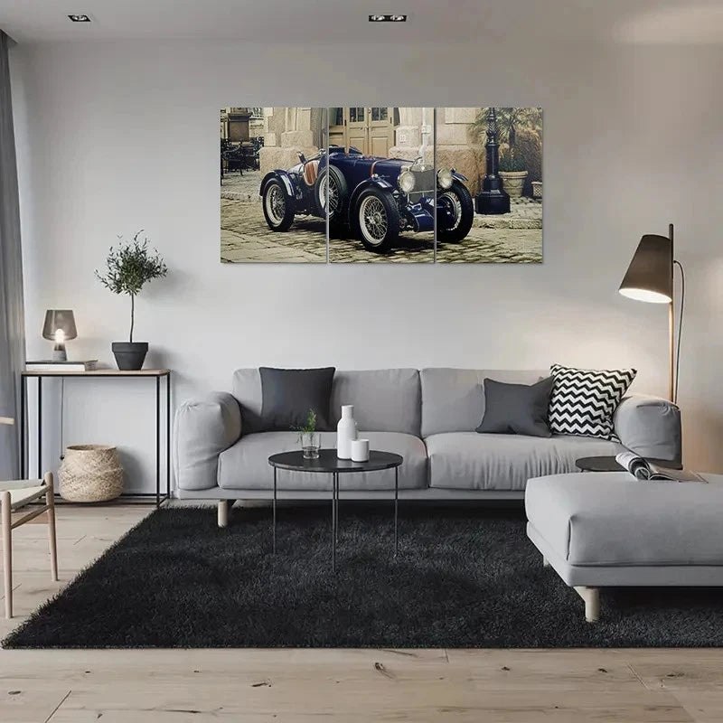 3pcs Vintage Blue Old Style Car Metal Print Ready to Hang Art