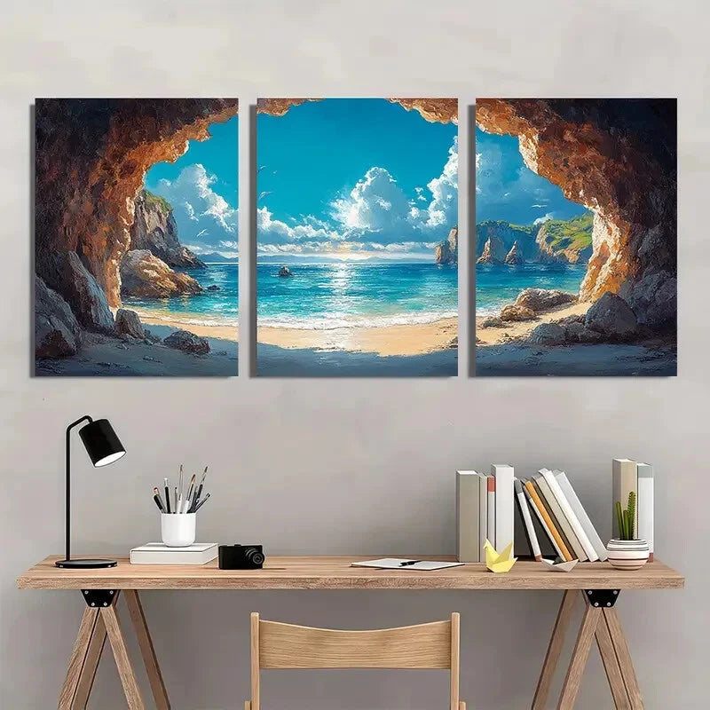3pcs Coastal Serene Beach & Sunset Scenery Metal Print Ready to Hang Art