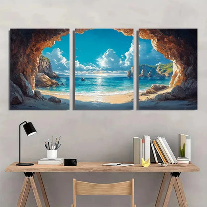3pcs Coastal Serene Beach & Sunset Scenery Metal Print Ready to Hang Art