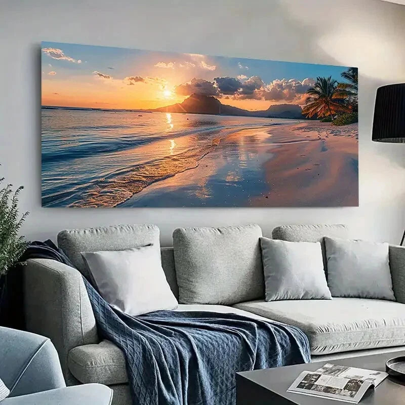 sea bathed in sunlight wall canvas office home room framed 120x60cm