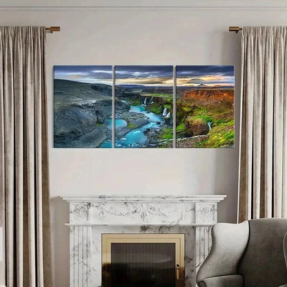 3pcs Canyon Waterfall and River Plain Wall Art Set Canvas Framed 40x60cm - High Quality Print 100% Australian Made Wall Canvas Ready to Hang