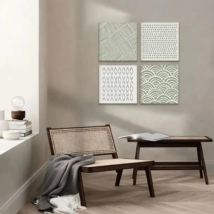 4pcs Abstract Sage Green Wall Art Prints | Galle Wall Art Canvas Framed