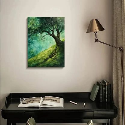 Green Moss Meadow Landscape with Vibrant Tree  40x60cm Metal Print Ready to Hang