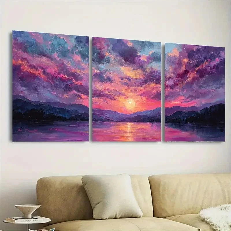 3pcs Sunset River and Mountain Landscape Wall Art Set Canvas Framed 60x90cm - High Quality Print 100% Australian Made Wall Canvas Ready to Hang