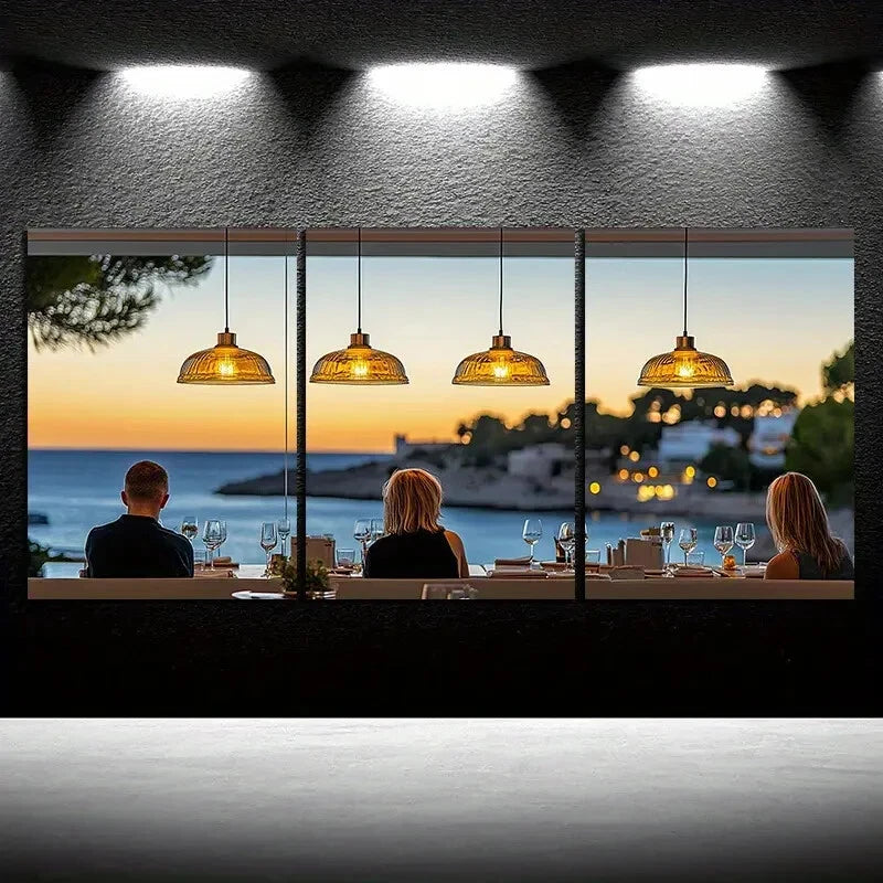 3pcs Chandelier Sunset Hanging Lamps Metal Print Ready to Hang Art