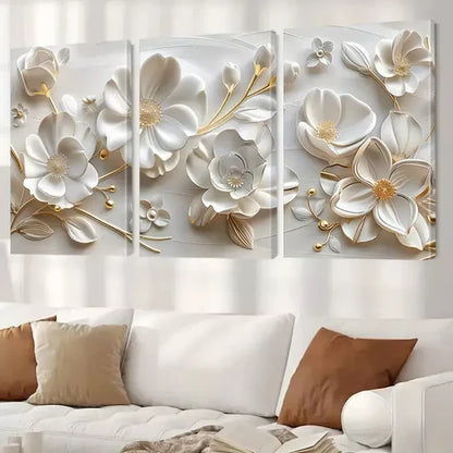 3pcs Floral Art Decorative White Flowers  Art Set Canvas Unframed - High Quality Print 100% Australian Made Wall Canvas