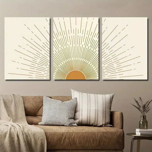 3pcs Abstract Geometric Sun Wall Art Set Canvas Unframed - High Quality Print 100% Australian Made Wall Canvas