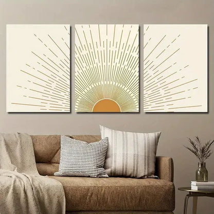 3pcs Abstract Geometric Sun Wall Art Set Canvas Unframed - High Quality Print 100% Australian Made Wall Canvas