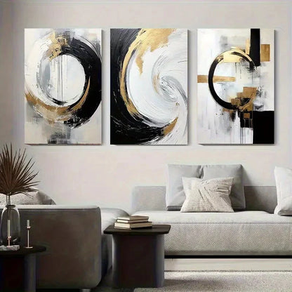 3pcs Abstract Geometric Circle Golden Perfect Wall Art Set Canvas Framed 40x60cm - High Quality Print 100% Australian Made Wall Canvas Ready to Hang